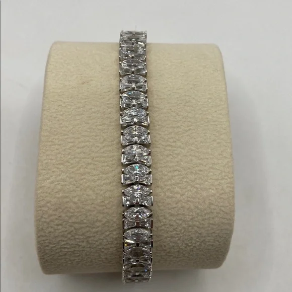 Victoria Wieck Sterling Silver 925 Simulated Diamond Marquise Baguette Bracelet - Picture 10 of 10
